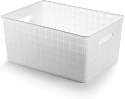 BINO | Plastic Basket, Small - White | THE STABLE COLLECTION | Multi-Use Storage Basket | Rectangular Cabinet Organizer | Baskets for Organizing with Handles | Home & Office Organization and Storage