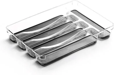 BINO 5-Slot Silverware Organizer for Drawer | Plastic Utensil Organizer for Kitchen Drawers | Silverware Tray for Drawer Organization | Utensil Kitchen Drawer Organizer w/Grip Lining (Grey)