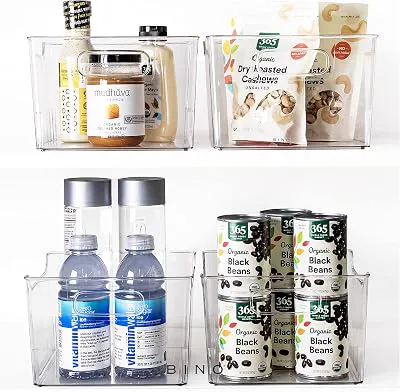 BINO | Clear Storage Organizer | THE LODGE COLLECTION | Containers for Organizing with Handles| Pantry & Kitchen Organization | Fridge Organizer | Bathroom Organizer | Storage Bins For Shelves Cabinet