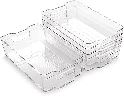 BINO | Stackable Storage Bins, X-Large - 4 Pack | THE STACKER COLLECTION | Clear Plastic Storage Bins | Organization Containers for Pantry & Fridge | Multi-Use Organizer Bin | BPA-Free