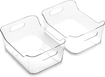 BINO | Plastic Storage Bins, Small - 2 Pack, Clear | THE SOHO COLLECTION | Pantry Organizers and Storage Containers Fridge Organizer Bins Kitchen Cabinet Organizer Medicine Cabinet Bin