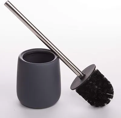 BINO | Toilet Brush with Holder Silicone Coated Ceramic, Grey | Toilet Bowl Brush and Holder Bowl | Bathroom Cleaner