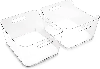 BINO | Plastic Storage Bins, X-Large - 2 Pack, Clear | THE SOHO COLLECTION | Pantry Organizers and Storage Containers Fridge Organizer Bins Kitchen Cabinet Organizer Medicine Cabinet Organizer Bin
